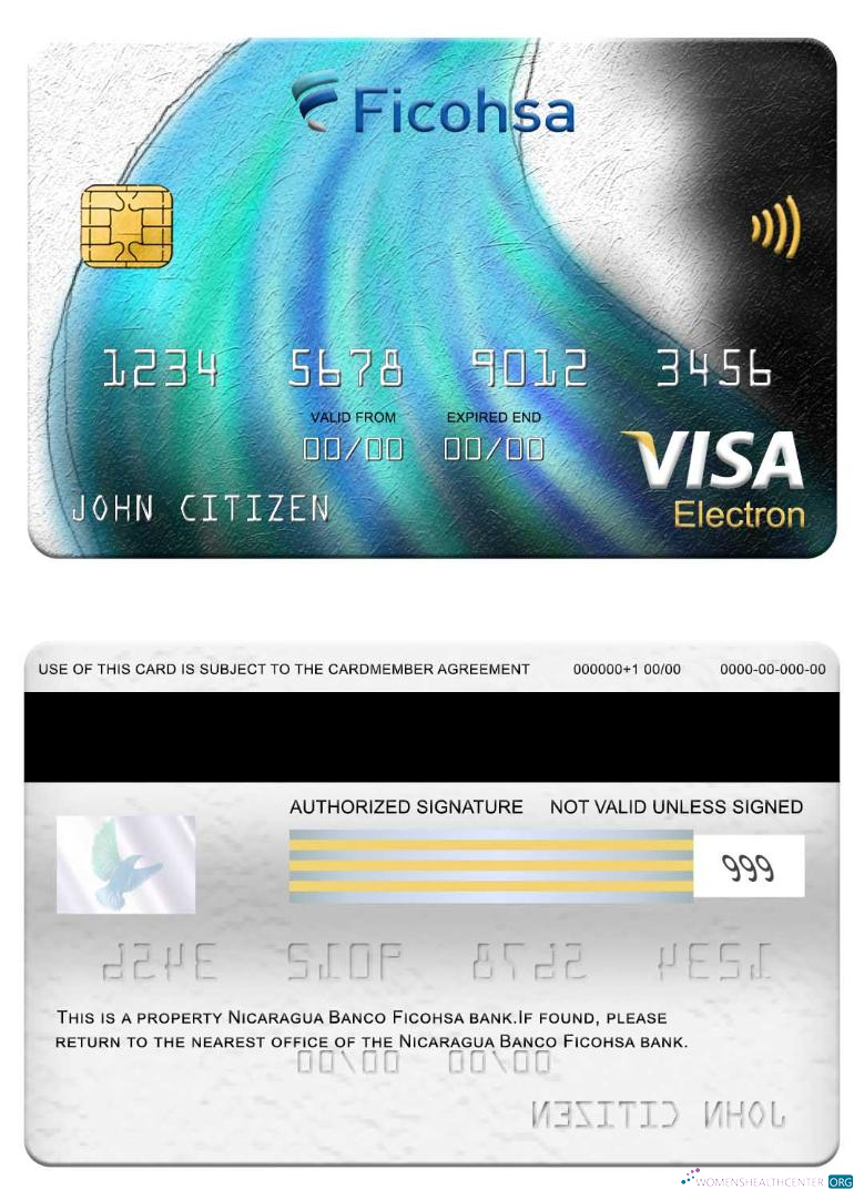 Download Nicaragua Banco Ficohsa bank visa electron card Photoshop template